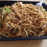 Chicken Lo Mein · Stir-fried soft round noodles in brown sauce with chicken, carrots, onion, Chinese cabbage, ...