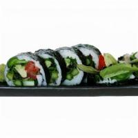 Vegetable Roll · Spring mix, pickled carrot, tomato, cucumber, avocado, asparagus, red onion, side of wafu dr...