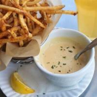 Fenway Fries · Seafood seasoning, beer cheese dipping sauce