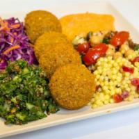 Vegan Dream · Vegan. With a choice of hummus or baba ganoujeh, falafels, couscous, chickpea-quinoa salad, ...