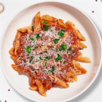 Majestic Marinara (Penne) · (Vegetarian) Fresh penne pasta cooked in a red sauce and topped with black pepper, and parme...