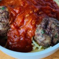 Spaghetti And Beef Meatballs · Meatballs, classic tomato sauce, mozzarella.