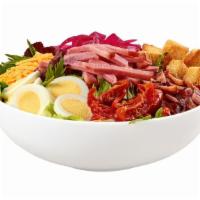 Cobb Salad · Honey Baked Ham, bacon, cheddar cheese, roasted tomatoes, pickled red onions, hard boiled eg...