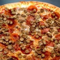 Chi Lg. Meat Lovers · Pepperoni, pork and Italian sausage, shredded ham, and beef