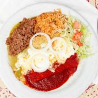 Enchiladas Mexicanas · Three enchiladas - one red, one white and one green with a choice of filling: beef, chicken,...