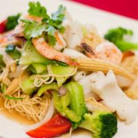 Egg Noodles Stir Fried With Seafood (Mì Xào Dồ Biển) · Shrimp, squid and assorted vegetables.