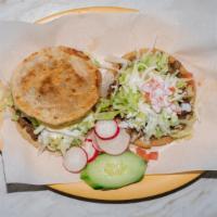 Sopes · Bowl-shaped tortilla, choice of meat, beans, lettuce, tomatoes, cheese, sour cream, cilantro...