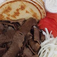 Gyros Plate · Gyro Lovers Dream, nearly double of the gyro sandwich! Extra gyro meat, Extra pita halves, E...