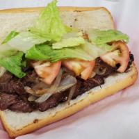 Skirt Steak · Cooked how you like with steak sauce, grilled onions, lettuce and tomato.