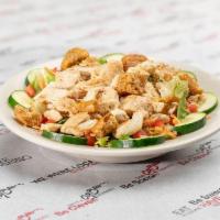 Mesquite Chicken Salad · Mesquite chicken, lettuce mix, tomatoes, cucumbers, & sun-dried tomato croutons