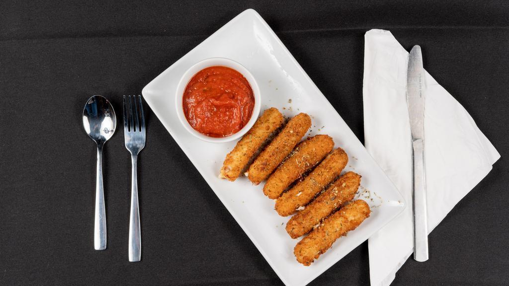 Mozzarella Cheese Sticks With Marinara Sauce · Mozzarella cheese that has been coated and fried.