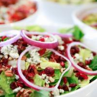 Bellagio Salad · Mixed greens, pecans, red onion, bleu cheese, dried cranberries, raspberry vinaigrette. Add ...