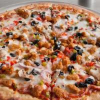 Supreme Pizza · Pepperoni, Canadian bacon, Italian sausage, bell pepper, black olives, onions and mushrooms.