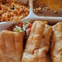 Chimichanga Dinner · Includes three chimichangas. Choice of meat.