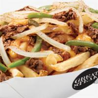 Philly Fries · Philly cheese, premium sirloin steak, onions, and green peppers.
