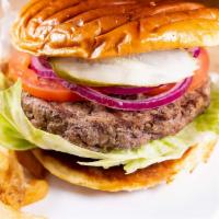 Houlihan'S Black Angus Burger · USDA prime black angus beef patty, crisp lettuce, tomato and red onion on a buttered, toaste...