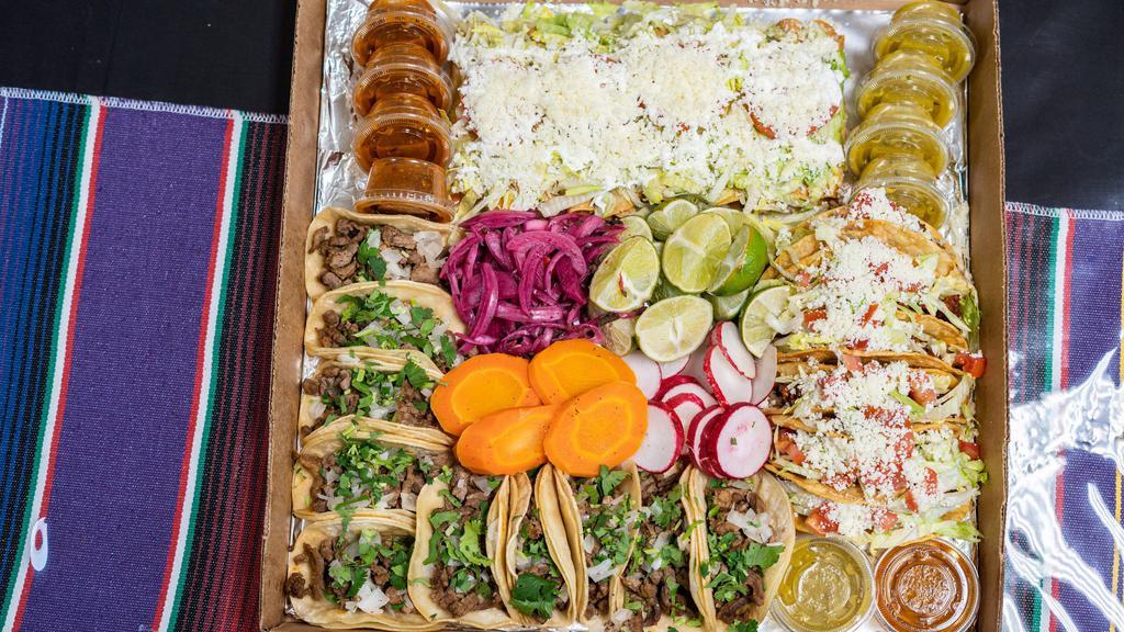 Caja Loca #3 · Comes with 6 Hard-shelled tacos, 10 Flautas, and 10 Soft Tacos.
Comes with 3 Red Sauces and 3 Green Sauces