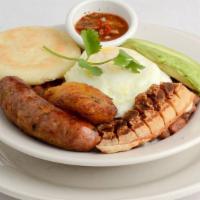 Paisa Bowl (Bandeja Paisa) · A classic, layered dish, starting with rice. Topped with pinto beans, beef, an egg, avocado,...