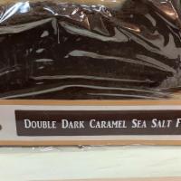 Double Dark Chocolate Sea Salt · Double dark fudge with ribbons of caramel and covered in sea salt.
