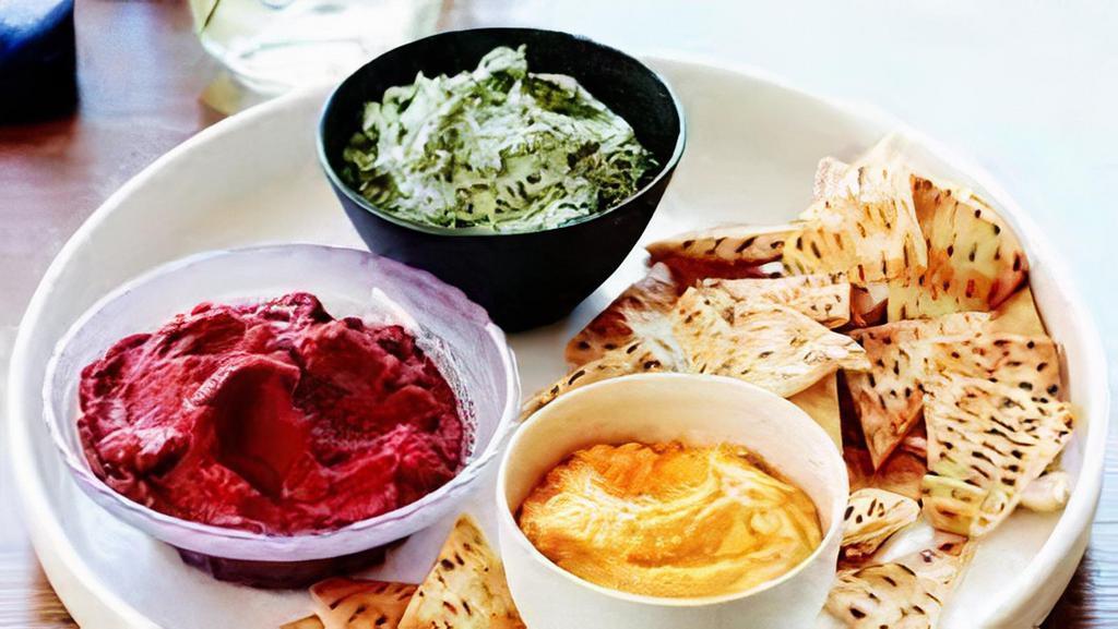 Pita Chips & Dip · Pita chips with a side of your choice of dip