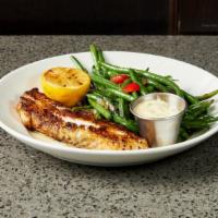 Fresh Atlantic Cod · blackened, house-made remoulade, served with sauteed French Green Beans.