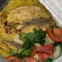 Fish & Rice · Fish: tilapia fillets grilled with lemon juice and spices;
Rice: basmati rice cooked with on...