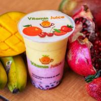 Pomango Passion · Pomegranate Seeds as the first layer, 2nd layer Strawberry banana smoothie, 3rd Layer Mango ...