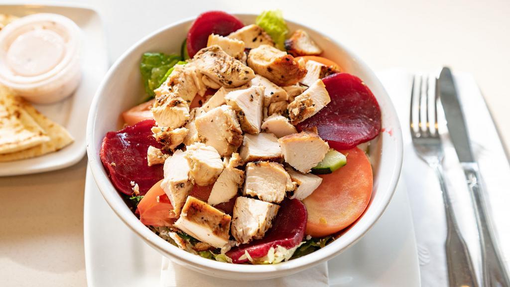 Greek Islands Special Salad · Grilled chicken, lettuce, tomatoes, beets. cucumbers, feta cheese & house-made Greek dressing.