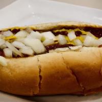 Coney Island · Hot dog with chili, mustard & onions.