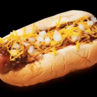 Nick'S Signature Classic Chili Cheese Dog · Jumbo all beef. Steamed bun with Nick's chili sauce, shredded sharp Cheddar cheese and fresh...