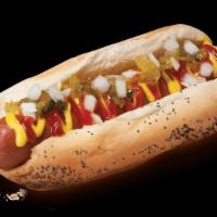 Nick'S Signature All-American Dog · Jumbo all beef. Steamed poppy seed bun with ketchup, mustard, relish and fresh chopped onions.