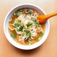Thai Noodle Soup · Broth with rice noodles, green onions, cilantro, fried garlic, and choice of meat. Served wi...