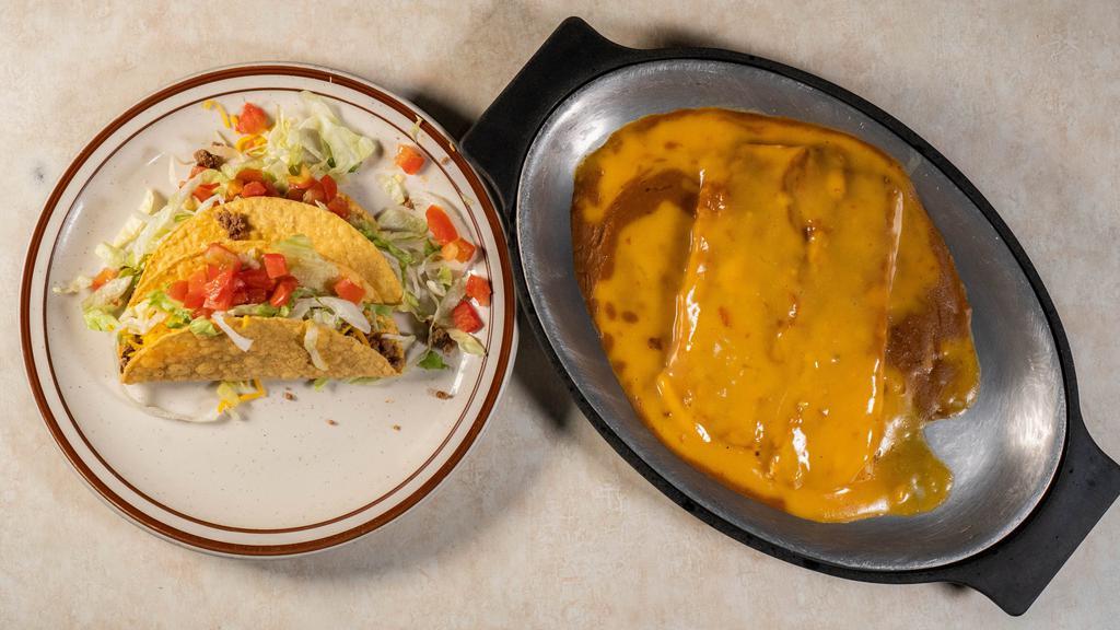 El Sombrero · Two enchiladas of choice, two beef crispy tacos.