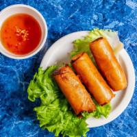 Egg Rolls (2) · Egg rolls with vermicelli noodles, lettuce, mint, cucumber, cilantro, bean sprouts, crushed ...