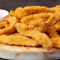 Calamari Fries · Tender strips of calamari breaded and fried to golden perfection. Served with your choice of...
