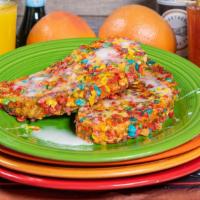 Breakfast Cereal French Toast · coated with your favorite cereal and drizzled with vanilla glaze

Vegan/Vegetarian