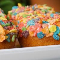 Fruity Pebble Donut  · Your favorite cider mill donut dipped in a vanilla glaze and topped with crunchy Fruity Pebb...