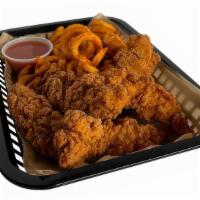 Chicken Tender Basket · 5 meaty, Southern style tenders with choice of dipping sauce.  Served with choice of side.