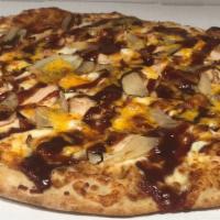 Bbq Chicken (14 Inch Large) · Oven-baked chicken, hickory honey barbecue sauce, sauteed onions, chopped sweet pickles, moz...