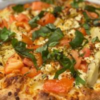 California Dreamer (10 Inch Small) · An olive oil brushed crust covered with fresh tomatoes, artichoke hearts, sautéed onions and...