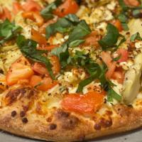 California Dreamer (14 Inch Large) · An olive oil brushed crust covered with fresh tomatoes, artichoke hearts, sautéed onions and...