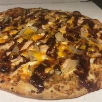 Bbq Chicken (12 Inch Medium) · Oven-baked chicken, hickory honey barbecue sauce, sauteed onions, chopped sweet pickles, moz...