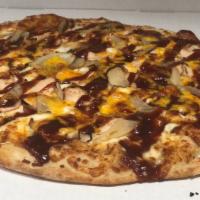Bbq Chicken (10 Inch Small) · Oven-baked chicken, hickory honey barbecue sauce, sauteed onions, chopped sweet pickles, moz...
