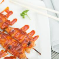 Chicken Skewers · 2 pieces. Chicken is marinated with home-made BBQ sauce and boiled. Grilled with choice of s...