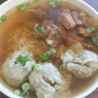 #2 Wonton Noodle Soup / 港式鮮蝦雲吞湯麵 · Shrimp & pork wontons, thin egg noodles in chicken broth.