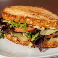 Club Turkey Sandwich · Tukey Breast, Turkey Bacon  lettuce, tomato,  onions, Swiss cheese on Toasted  Whole Grain &...