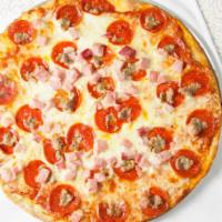 New York Meat Lovers Specialty Pizza · Sausage, pepperoni, Canadian bacon, and mozzarella.