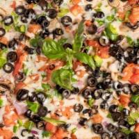 Garden Veggie Specialty Pizza · Parmesan, fontinella, romano, and mozzarella.
