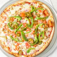 Favoite Mexicali Specialty Pizza · Grilled chicken, onion, green pepper, jalapenos, mozzarella, and tomatoes.