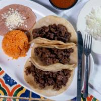 Taco Dinner (3) · Your choice of corn or flour tortillas filled with your choice of meat: ground beef, chicken...